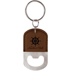 Oval Dark Brown Laserable Leatherette Bottle Opener Keychain