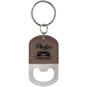Oval Gray Laserable Leatherette Bottle Opener Keychain