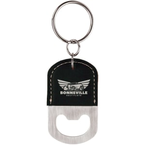 Oval Black/Silver Laserable Leatherette Bottle Opener Keychain