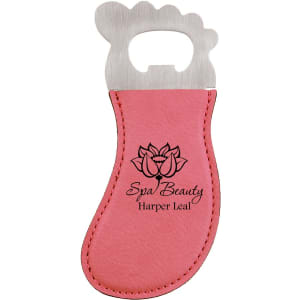 Pink Laserable Leatherette Foot Shaped Bottle Opener with Magnet
