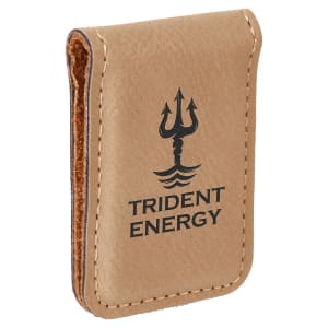 1 3/4″ x 2 1/2″ Light Brown Laserable Leatherette Money Clip