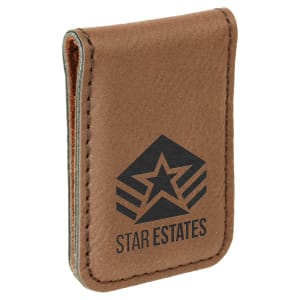 1 3/4″ x 2 1/2″ Dark Brown Laserable Leatherette Money Clip