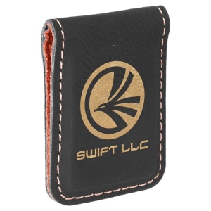 1 3/4″ x 2 1/2″ Black/Gold Laserable Leatherette Money Clip