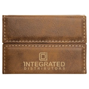3 3/4″ x 2 3/4″ Rustic/Gold Laserable Leatherette Hard Business Card Holder