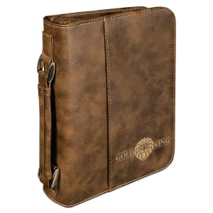 6 3/4″ x 9 1/4″ Rustic/Gold Leatherette Book/Bible Cover with Handle & Zipper