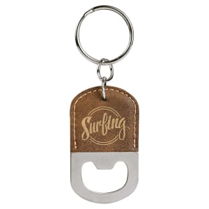 Oval Rustic/Gold Laserable Leatherette Bottle Opener Keychain