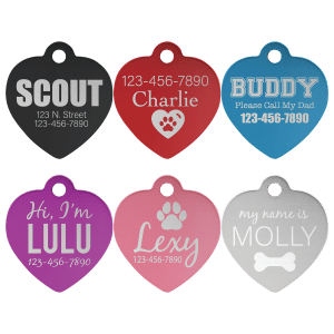 1 1/4″ x 1 1/4″ Laserable Heart Anodized Aluminum Pet Tag Sample Set