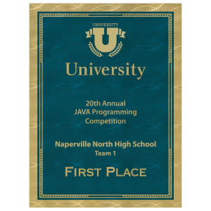 6 7/8″ x 9 7/8″ Blue/Gold Brass Plated Steel Victory SunRay Plaque Plate