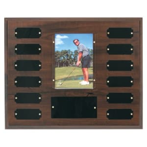 12 Plate w/ 3 1/2″ x 5″ Photo Holder, Completed Cherry Finish Perpetual Plaque