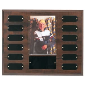 12 Plate w/ 4″ x 6″ Photo Holder, Completed Cherry Finish Perpetual Plaque