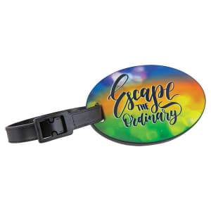 3″ x 2″ Sublimatable Polymer Oval Luggage Tag with Black Edge and Strap