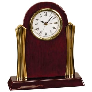 8 1/4″ x 7 1/2″ Rosewood Piano Finish Clock with Gold Columns