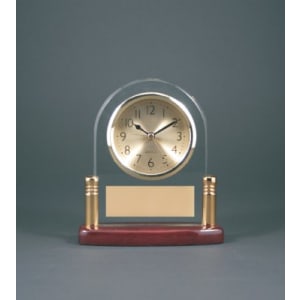 6 1/2″ Arch Glass Desk Clock with Metal Posts & Rosewood Piano Finish