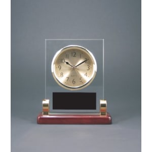 6 1/2″ Rectangle Glass Desk Clock with Metal Posts & Rosewood Piano Finish
