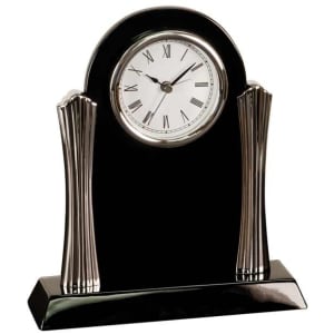 8 1/4″ x 7 1/2″ Black Piano Finish Clock with Silver Columns