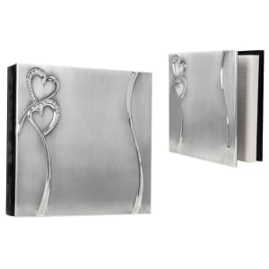 8″ x 8″ 2-Tone Brushed/Shiny Silver Finish Hearts Guest Book