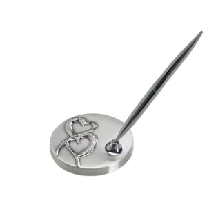 3 1/8″ 2-Tone Brushed/Shiny Silver Finish Hearts Pen Stand