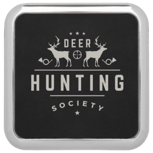 3 5/8″ x 3 5/8″ Square Black/Silver Laserable Leatherette Coaster w/Silver Edge