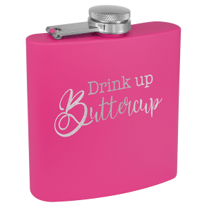 6 oz. Matte Pink Powder Coated Laserable Stainless Steel Flask