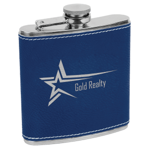 6 oz. Blue/Silver Laserable Leatherette Stainless Steel Flask