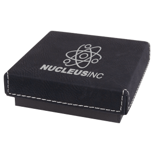 3 1/2″ x 3 1/2″ Black/Silver Medal Box with Laserable Leatherette Lid
