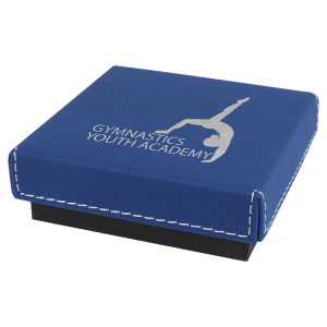 3 1/2″ x 3 1/2″ Blue/Silver Medal Box with Laserable Leatherette Lid