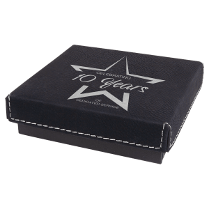 4″ x 4″ Black/Silver Medal Box with Laserable Leatherette Lid