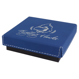 4″ x 4″ Blue/Silver Medal Box with Laserable Leatherette Lid