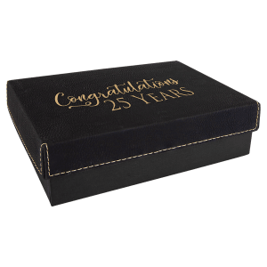 7 3/8″ x 5 3/4″ Black/Gold Gift Box with Laserable Leatherette Lid
