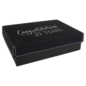 7 3/8″ x 5 3/4″ Black/Silver Gift Box with Laserable Leatherette Lid