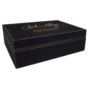 10 1/4″ x 7 1/2″ Black/Gold Laserable Leatherette Premium Gift Box