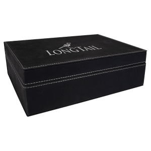 10 1/4″ x 7 1/2″ Black/Silver Laserable Leatherette Premium Gift Box