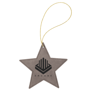 Gray Laserable Leatherette Star Ornament with Gold String