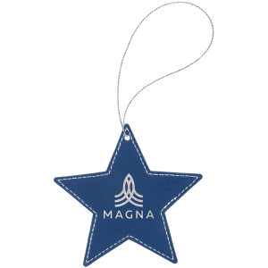 Blue/Silver Laserable Leatherette Star Ornament with Silver String