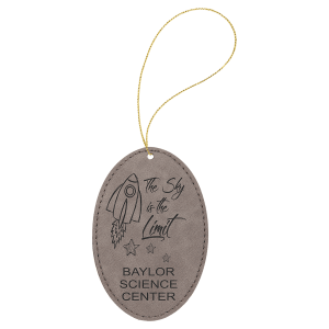 Gray Laserable Leatherette Oval Ornament with Gold String