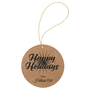 Light Brown Laserable Leatherette Round Ornament with Gold String