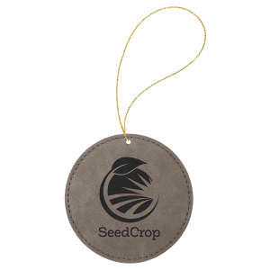 Gray Laserable Leatherette Round Ornament with Gold String