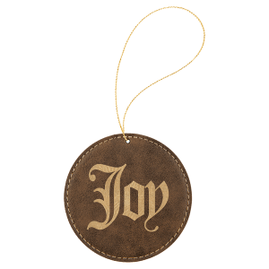 Rustic/Gold Laserable Leatherette Round Ornament with Gold String