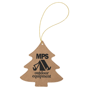 Light Brown Laserable Leatherette Tree Ornament with Gold String