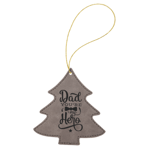 Gray Laserable Leatherette Tree Ornament with Gold String