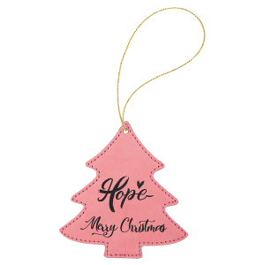Pink Laserable Leatherette Tree Ornament with Gold String