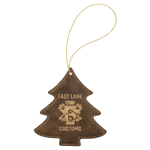 Rustic/Gold Laserable Leatherette Tree Ornament with Gold String