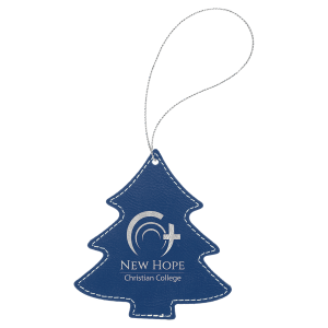 Blue/Silver Laserable Leatherette Tree Ornament with Silver String