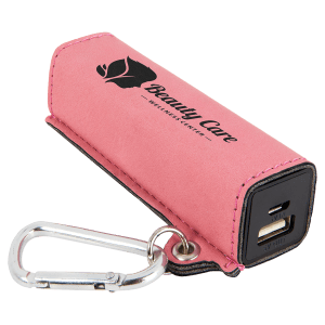 Pink Laserable Leatherette 2200 mAh Power Bank with USB Cord