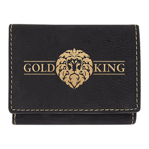 3″ x 4″ Black/Gold Laserable Leatherette Trifold Wallet