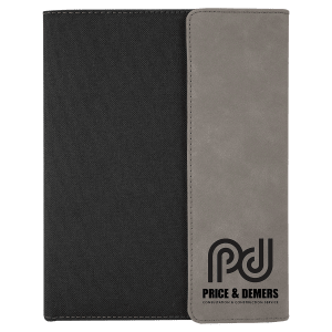 7″ x 9″ Gray Laserable Leatherette / Black Canvas Portfolio with Notepad