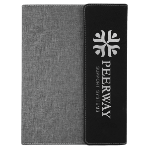 7″ x 9″ Black/Silver Laserable Leatherette /Gray Canvas Portfolio with Notepad