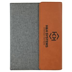 7″ x 9″ Rawhide Laserable Leatherette / Gray Canvas Portfolio with Notepad