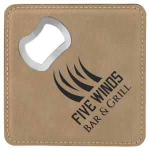 4″ x 4″ Square Light Brown Laserable Leatherette Bottle Opener Coaster