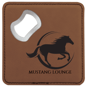 4″ x 4″ Square Dark Brown Laserable Leatherette Bottle Opener Coaster